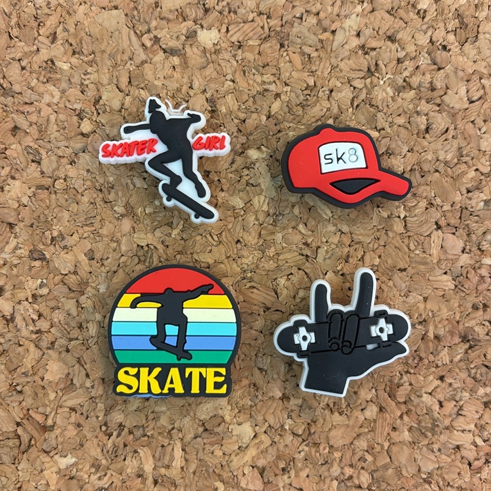 (4) Skateboard Themed Croc Jibitz - Skater Girl!